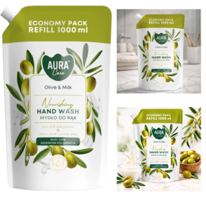AURA Care Mydło Do Rąk Uzupełniające Oliwka i Mleko 1000 ml AHW-002-005