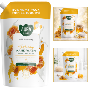 AURA Care Mydło Do Rąk Uzupełniające Mleko i Miód 1000 ml AHW-002-006