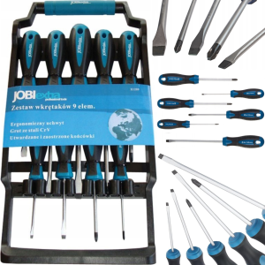 Śrubokręty Zestaw Wkrętaków Magnetyczne Wieszak Na Ścianę 9 szt Jobi X1209