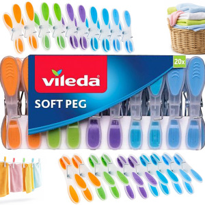 Klamerki Do Prania Vileda Soft Pegs Mocne Miękki Uchwyt Kolorowe 20 Szt.
