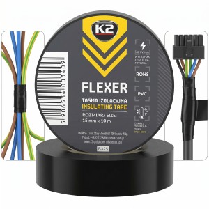 K2 FLEXER TAŚMA IZOLACYJNA Czarna Do Kabli I Przewodów 15mm X 10m B325