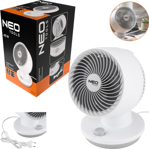 NEO TOOLS Wentylator Biurkowy Biały 45 W Oscylacja 3 Prędkości 90-016