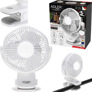 Wentylator Akumulatorowy 5”/12,7cm Z Klipsem - USB / LED ADLER AD 7335