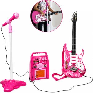 Gitara Elektryczna Różowa Z Mikrofonem I Wzmacniaczem MP3 22407